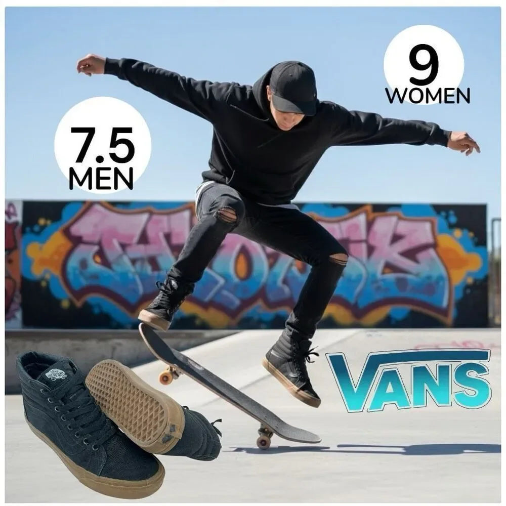 VANS Unisex Skate Sk8-Hi Reissue Athletic Skateboard Shoes Black Size 9/7.5